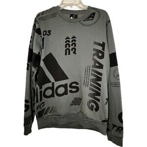 Adidas Men's Post Game‎ Allover Print Crewneck Sweatshirt Gray, Medium